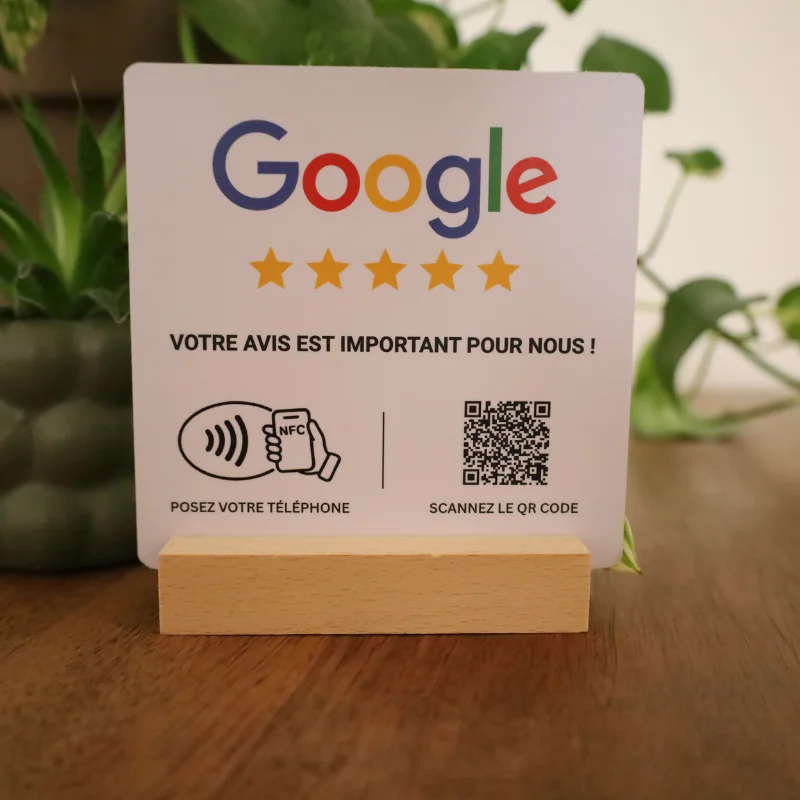 Plaque NFC avis Google avec son support — FluxAvis